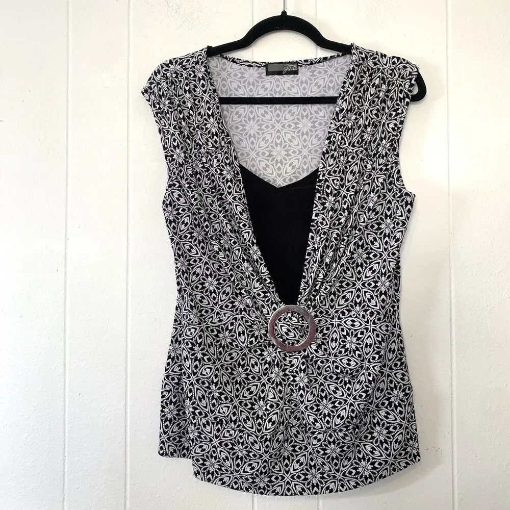 Vtg JTB Womens Large (?) Shirt Babydoll Preppy Clean Goth Y2K 90s Layered Look - Picture 2 of 8